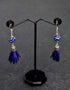 Single Blue Pottery Bead Earrings With Satin Funda
